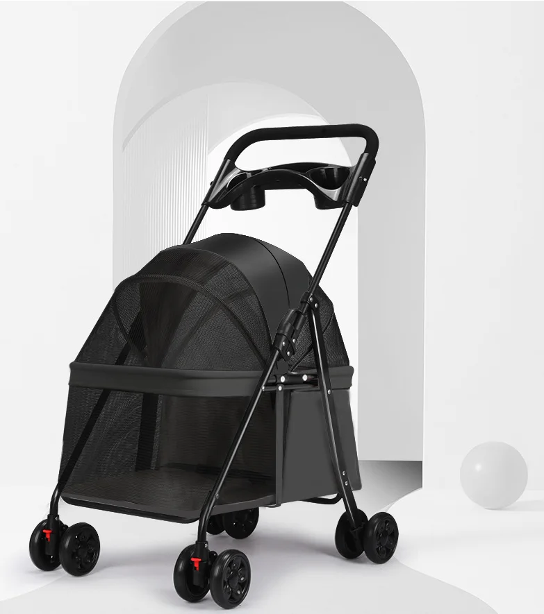 Best-selling 4-wheel Metal Pet Trolley Carrier for Cats Dogs Small Animals.Lightweight Foldable Large Capacity Easy-MOXMALL