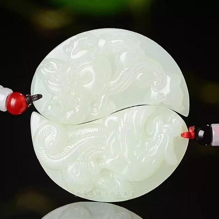 A perfect match, two hearts united: Hetian white jade dragon and phoenix couple pendants, tokens of love.