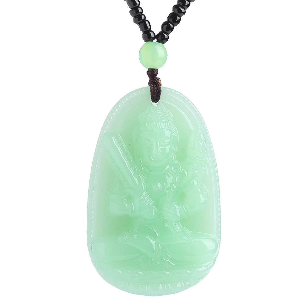 Warm, light green jade Bodhisattva pendant necklace, unisex, guardian deity, Buddhist artifact, Guanyin Buddha pendant with beaded chain.