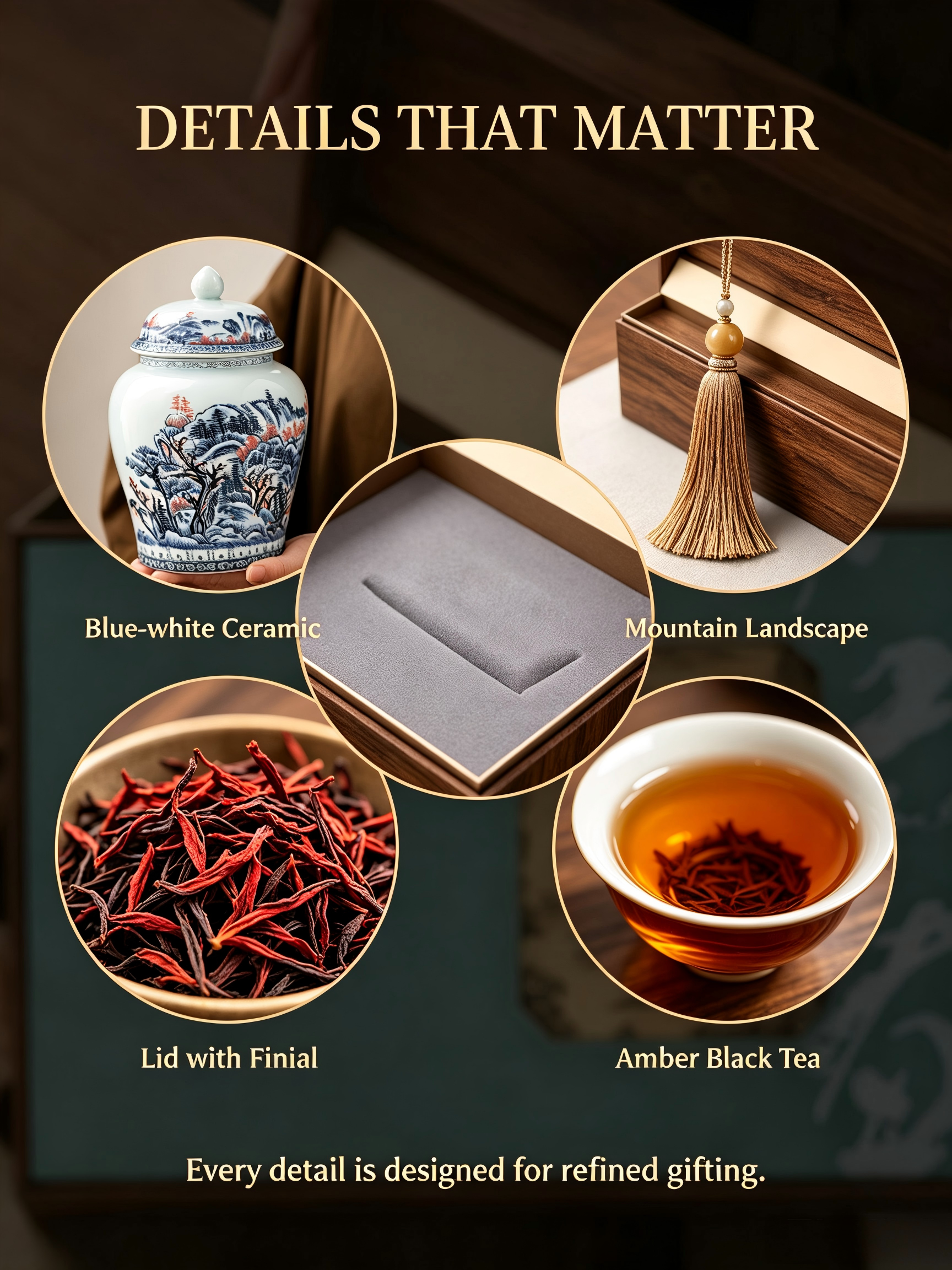 AuienTea Chinese Black Tea Gift Set, Double Blue‑White Porcelain Tea Caddies, Premium Wooden Gift Box, Ideal for Holiday & Business Gifting