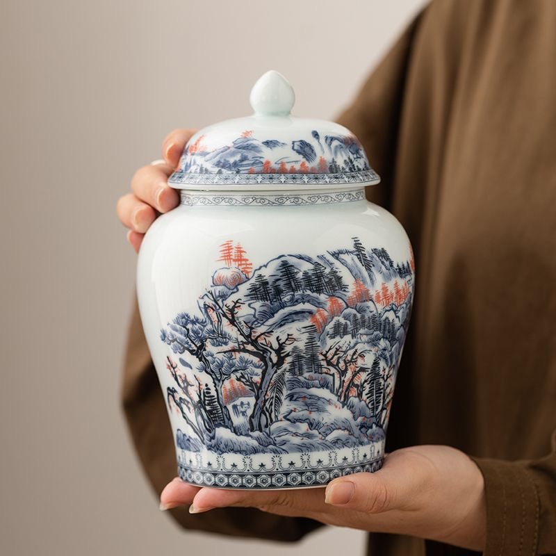 AuienTea Chinese Black Tea Gift Set, Double Blue‑White Porcelain Tea Caddies, Premium Wooden Gift Box, Ideal for Holiday & Business Gifting