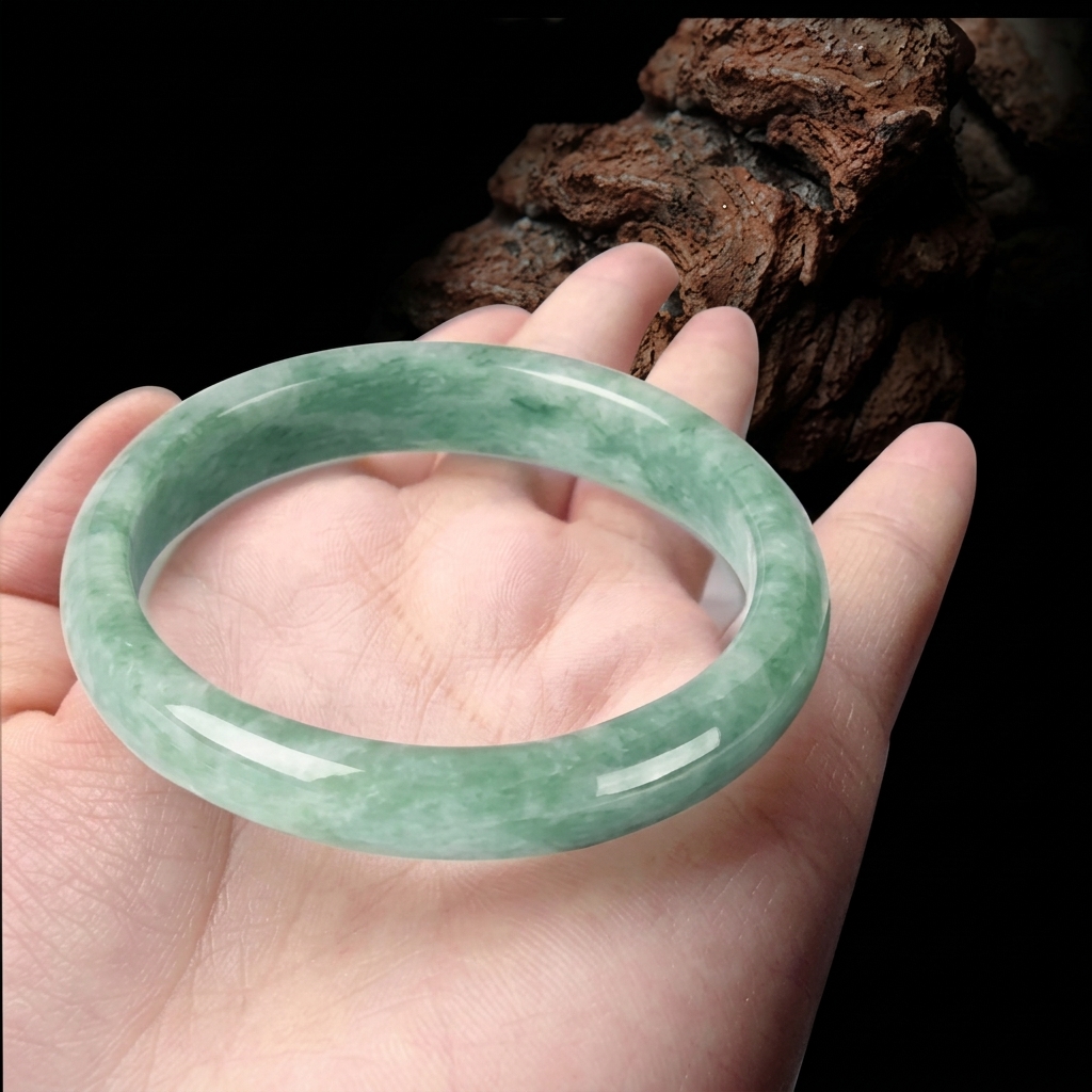 Authentic Natural Green Jade Bangle, Imperial Style Hand-Carved Jadeite Bracelet, Oriental Vintage Fine Jewelry Gift for Her