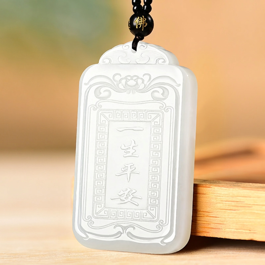 Natural White Hetian Jade Pendant Necklace, Hand-Carved Thousand-Hands Avalokitesvara Guanyin Amulet Jewelry Gift for Him