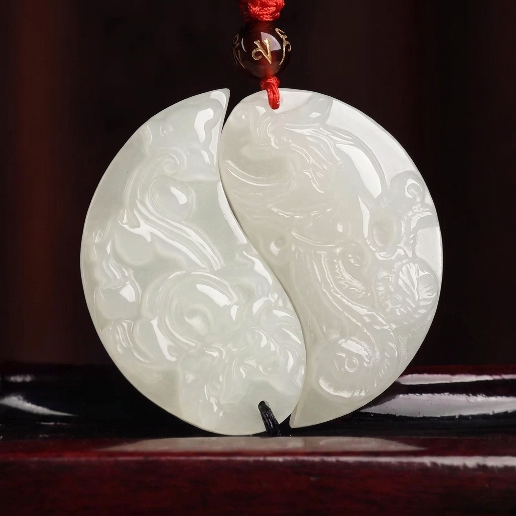 A perfect match, two hearts united: Hetian white jade dragon and phoenix couple pendants, tokens of love.