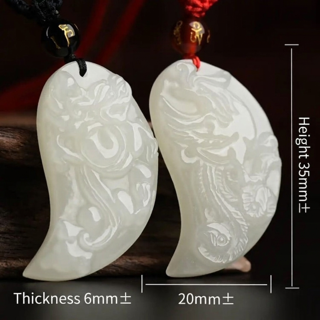 A perfect match, two hearts united: Hetian white jade dragon and phoenix couple pendants, tokens of love.