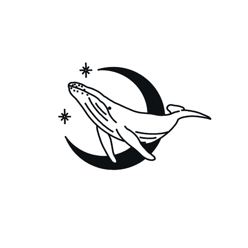 Whale on Crescent Moon Tattoo
