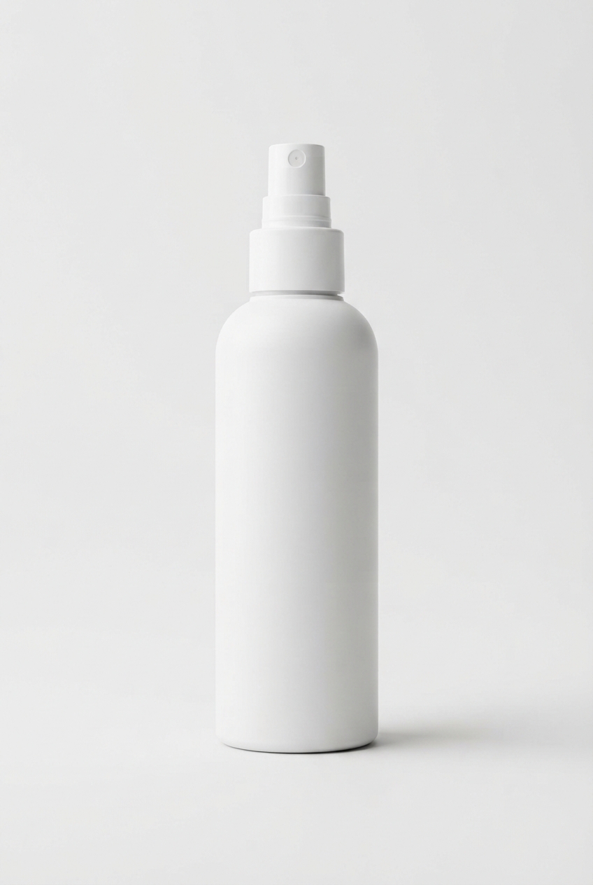 Minimal hydrating face mist bottle on off-white background
