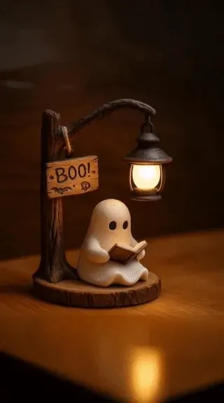 Ghost reading lantern glowing animation
