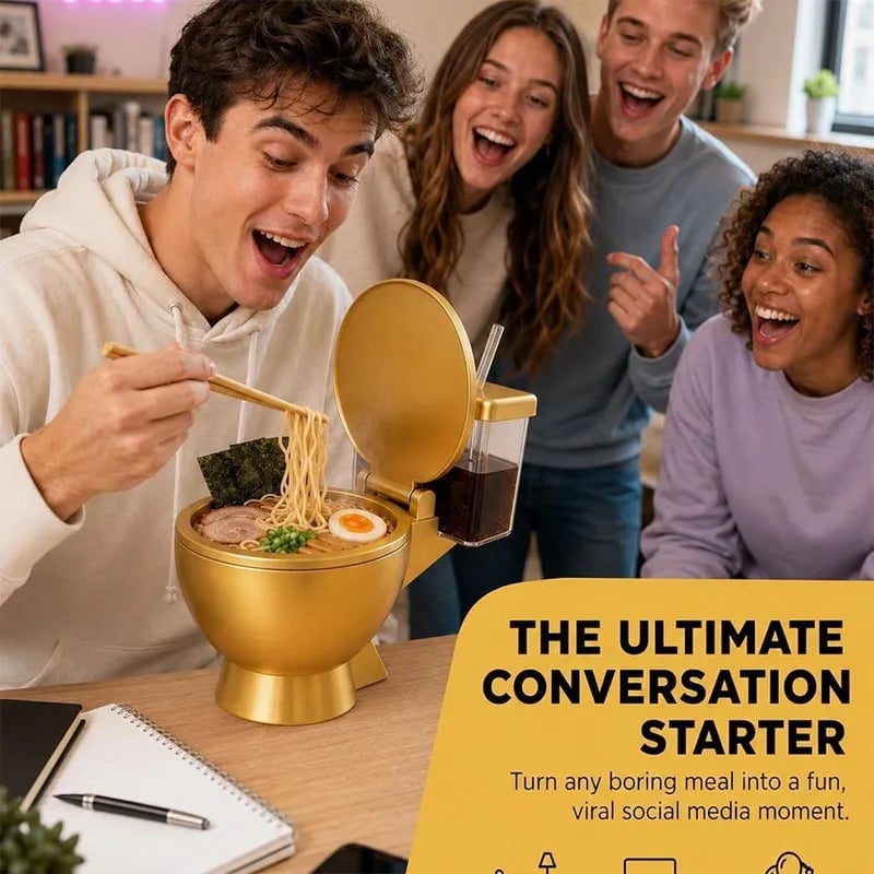Creative toilet shape ramen bowl full product shot