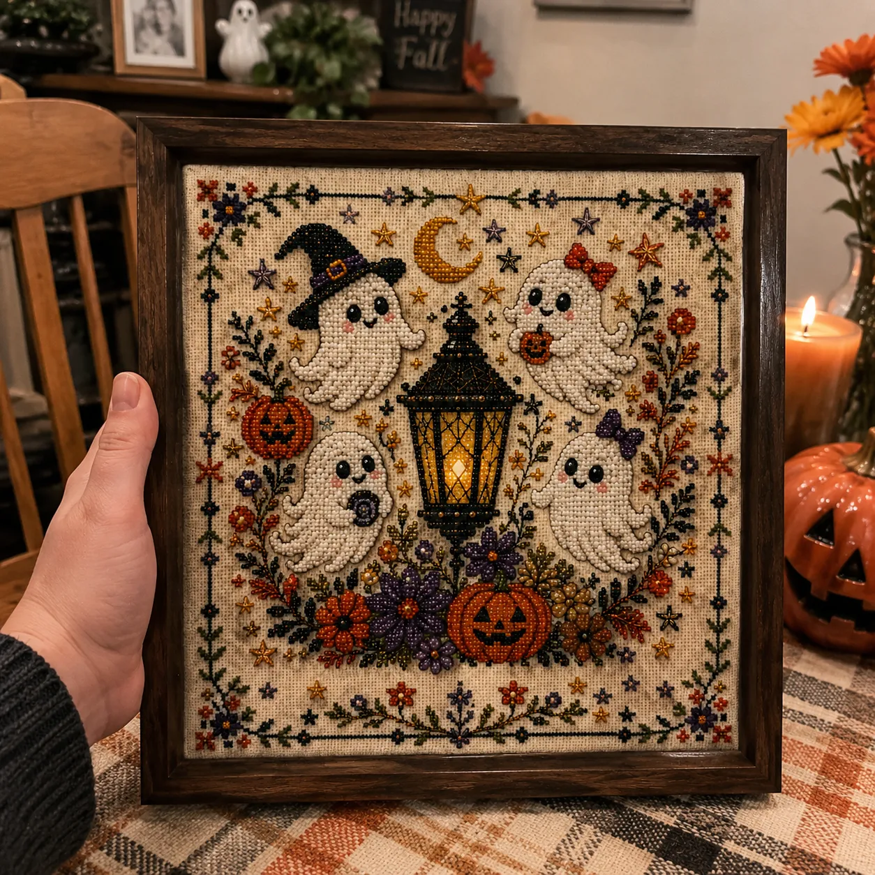 Melissa's completed pumpkin design on her table