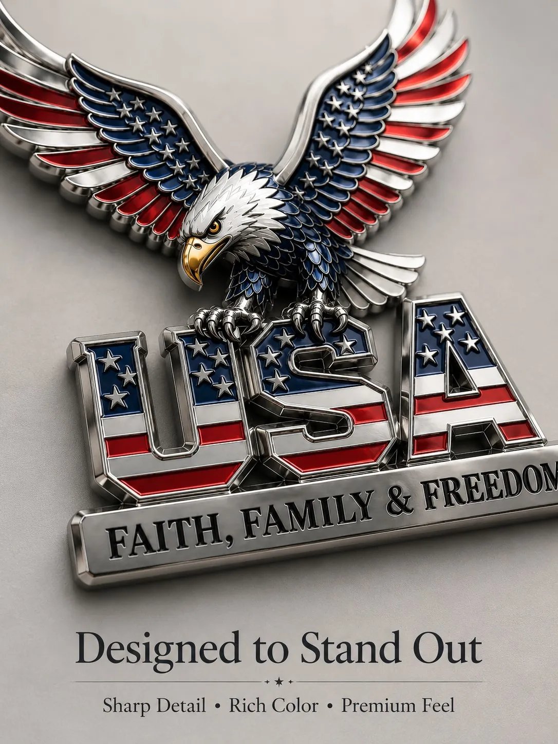Full Physical Product Showcase of USA Metal Emblem