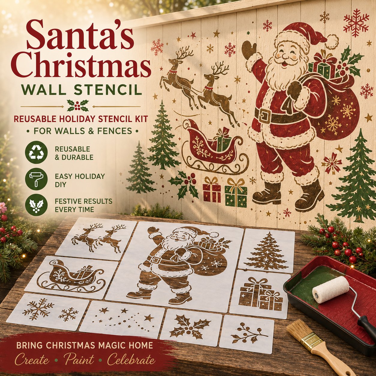 Santa Christmas Wall Stencil