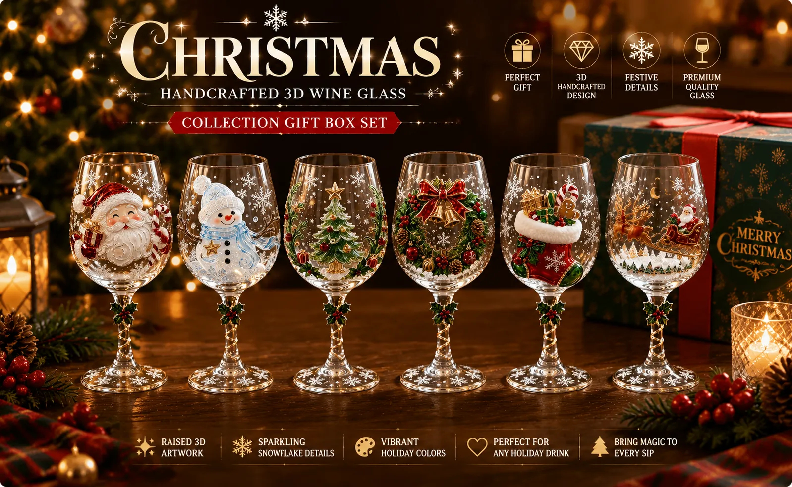 Christmas 3D Wine Glass Collection Showcase Banner