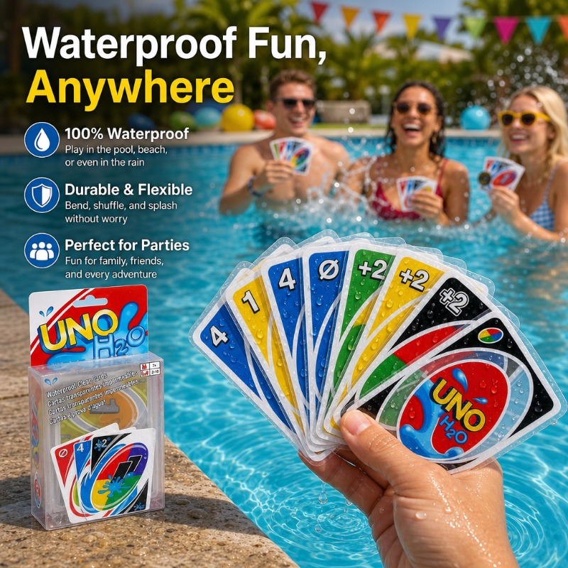 UNO H2O Splash Waterproof Clear Plastic Cards Action Presentation