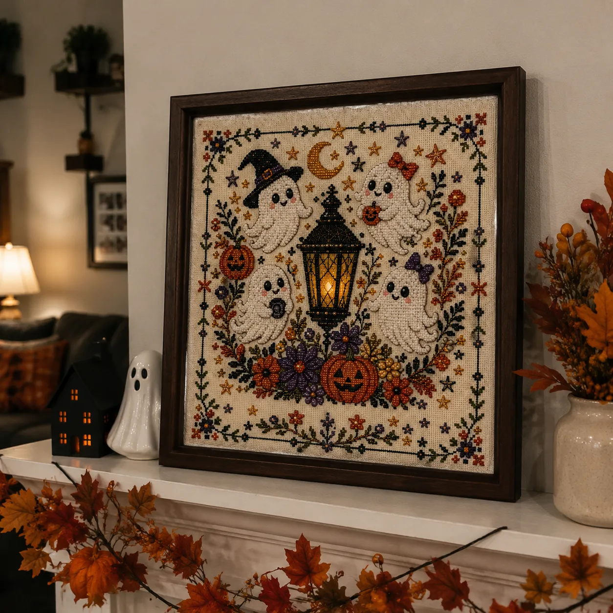 Emily's elegant witch-themed stitching progress