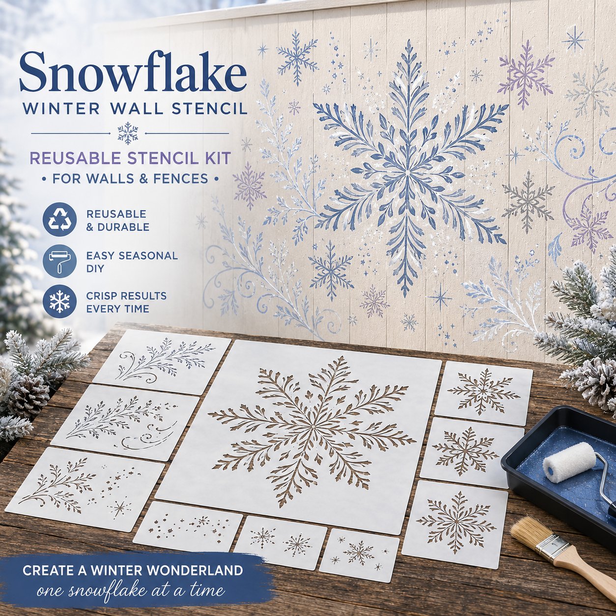 Snowflake Winter Wall Stencil