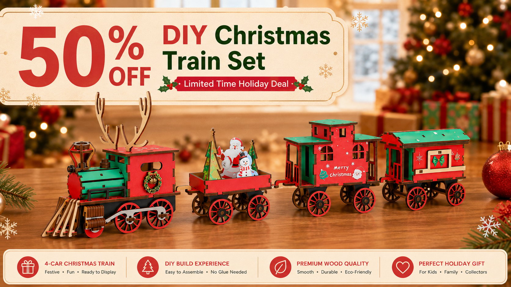 Wooden Christmas train full set main image
