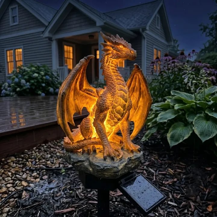 Glowing solar dragon garden decor night scene