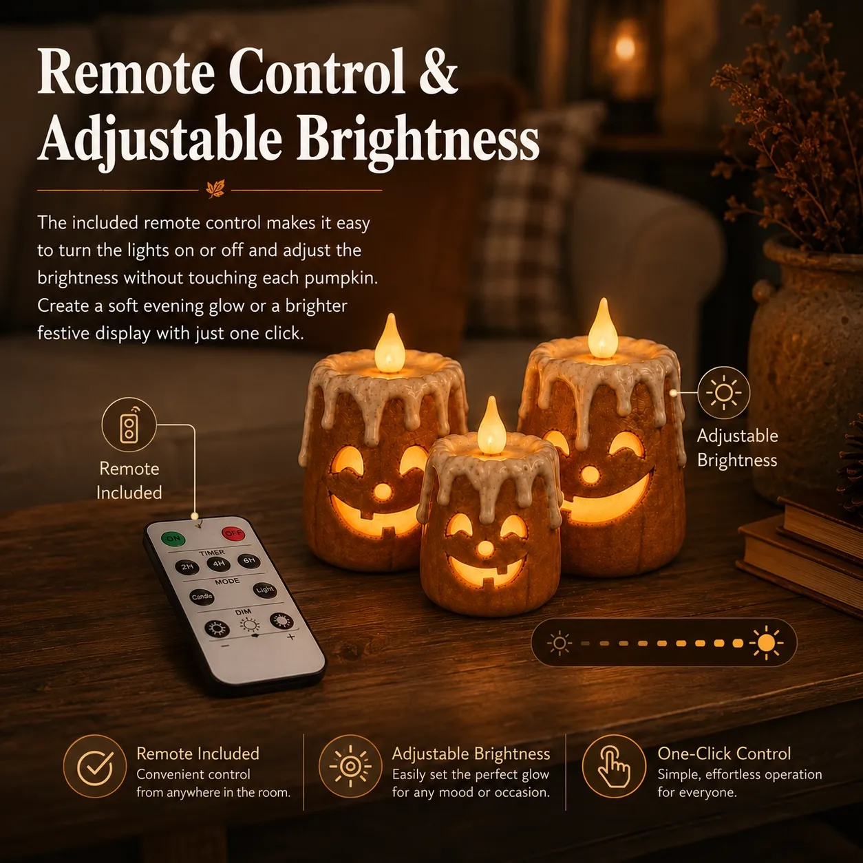 3-Piece Set Cozy Lighted Pumpkin Candles