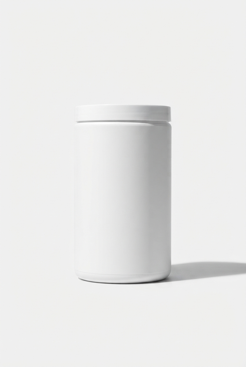 Collagen glow powder tub on minimalist off-white surface