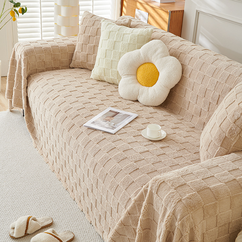 奶油色純色沙發蓋毯