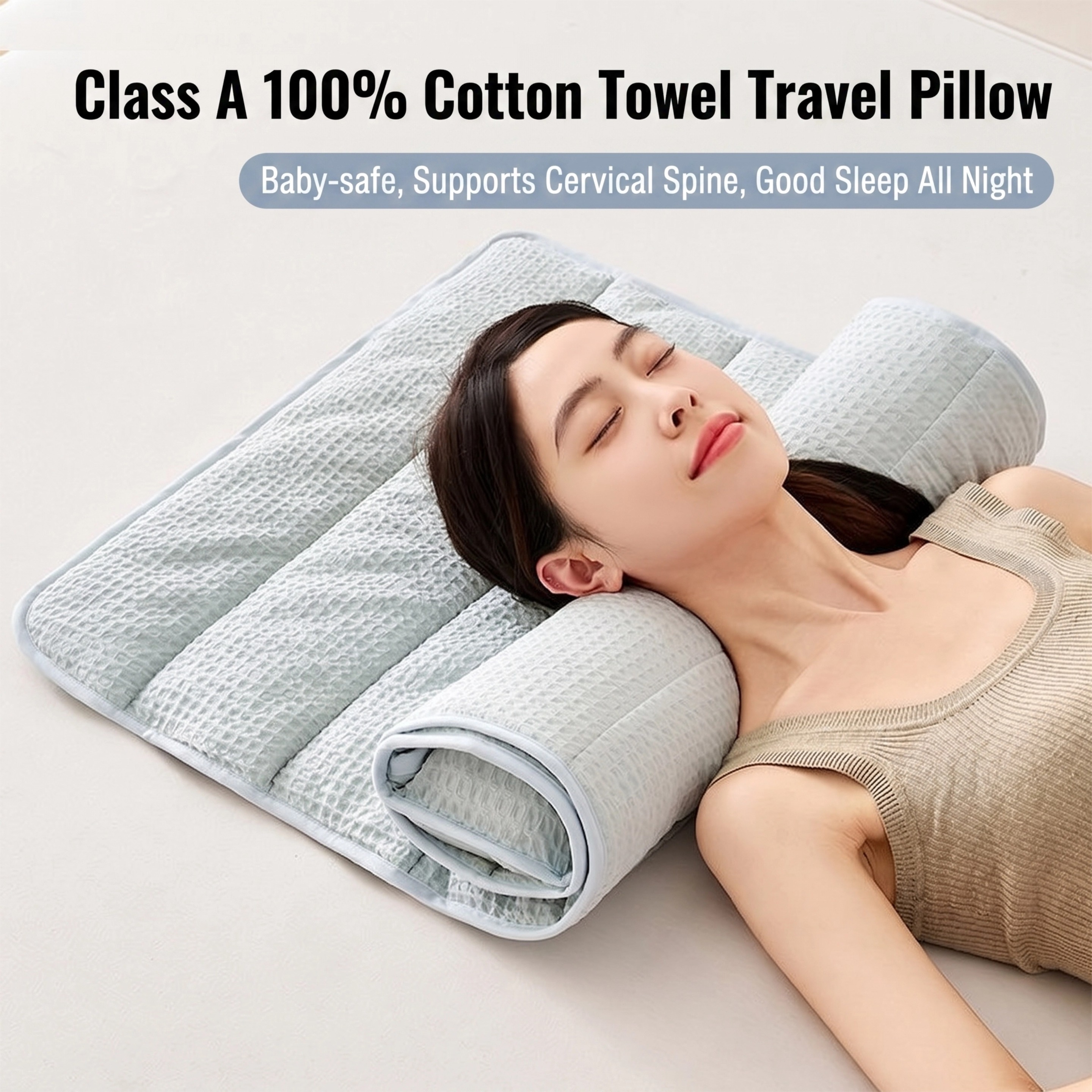 Sleep Towel Therapeutic Towel Pillow Height Adjustable Neck Support Pillow Travel Portable Pillow