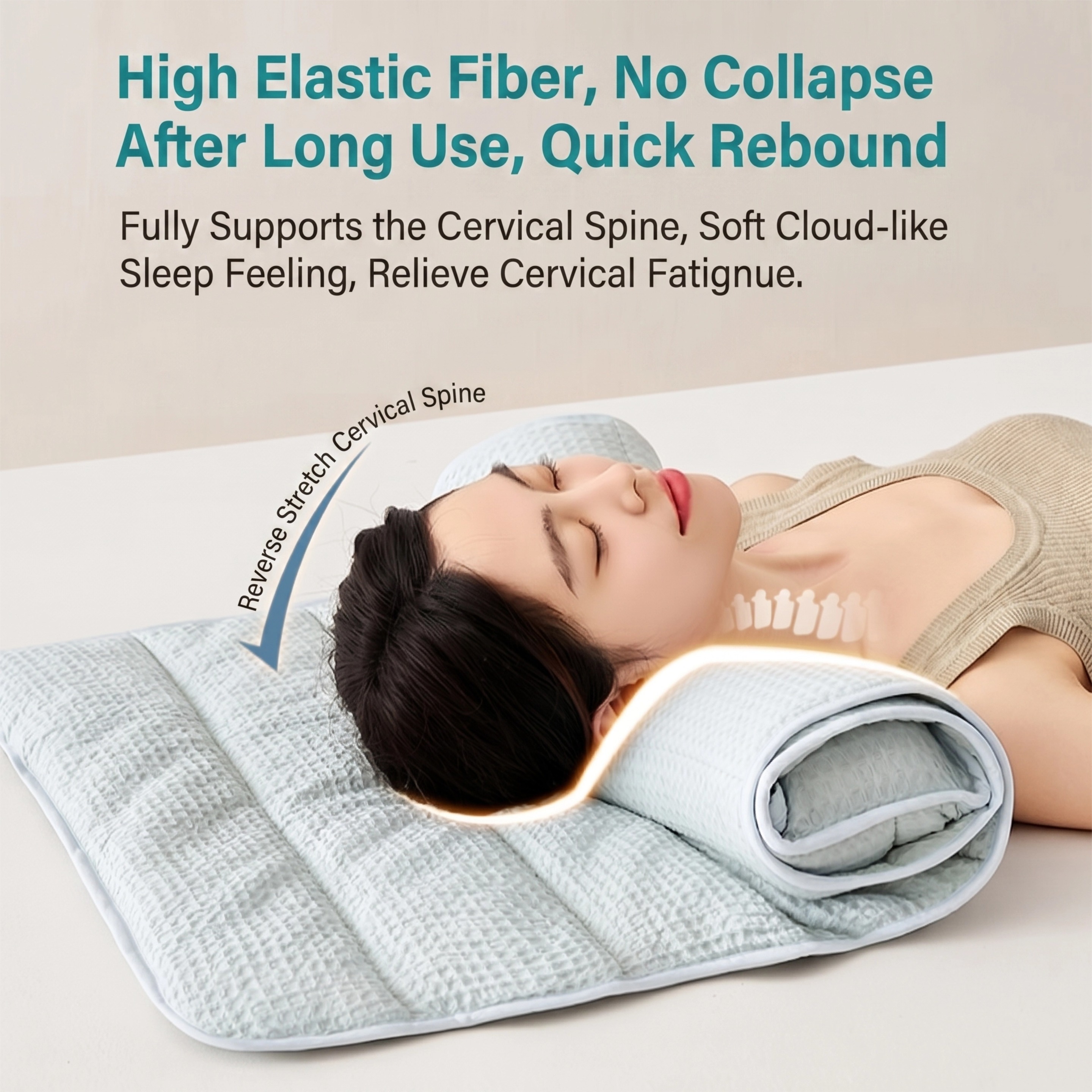 Sleep Towel Therapeutic Towel Pillow Height Adjustable Neck Support Pillow Travel Portable Pillow