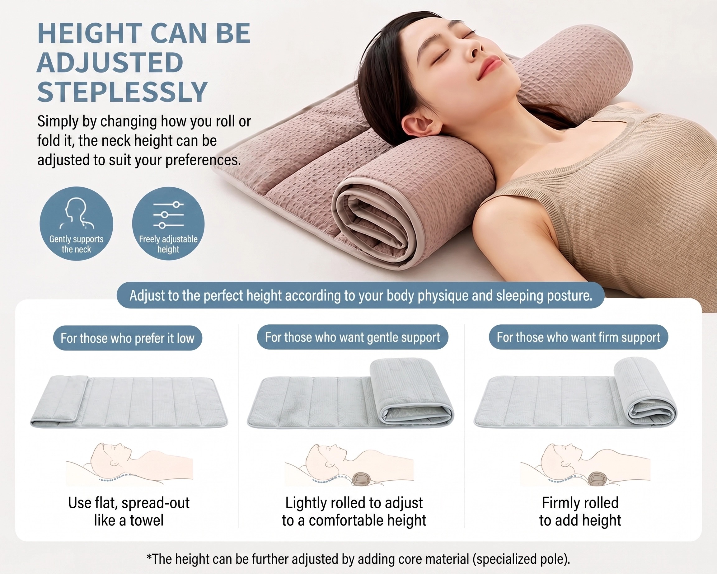 Sleep Towel Therapeutic Towel Pillow Height Adjustable Neck Support Pillow Travel Portable Pillow