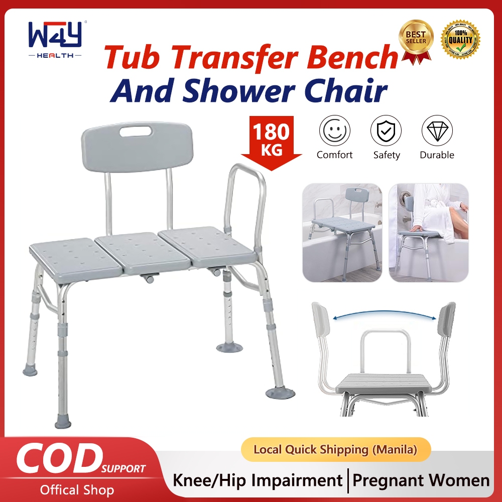 Tub Transfer Bench and Shower Chair with Support Handle Height Adjustable for Elderly & Disabled