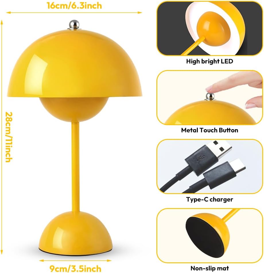 Ins Flowerpot Table Lamp Rechargeable Type-C Night Light Touch Dimmable Bedroom Bedside Lamp