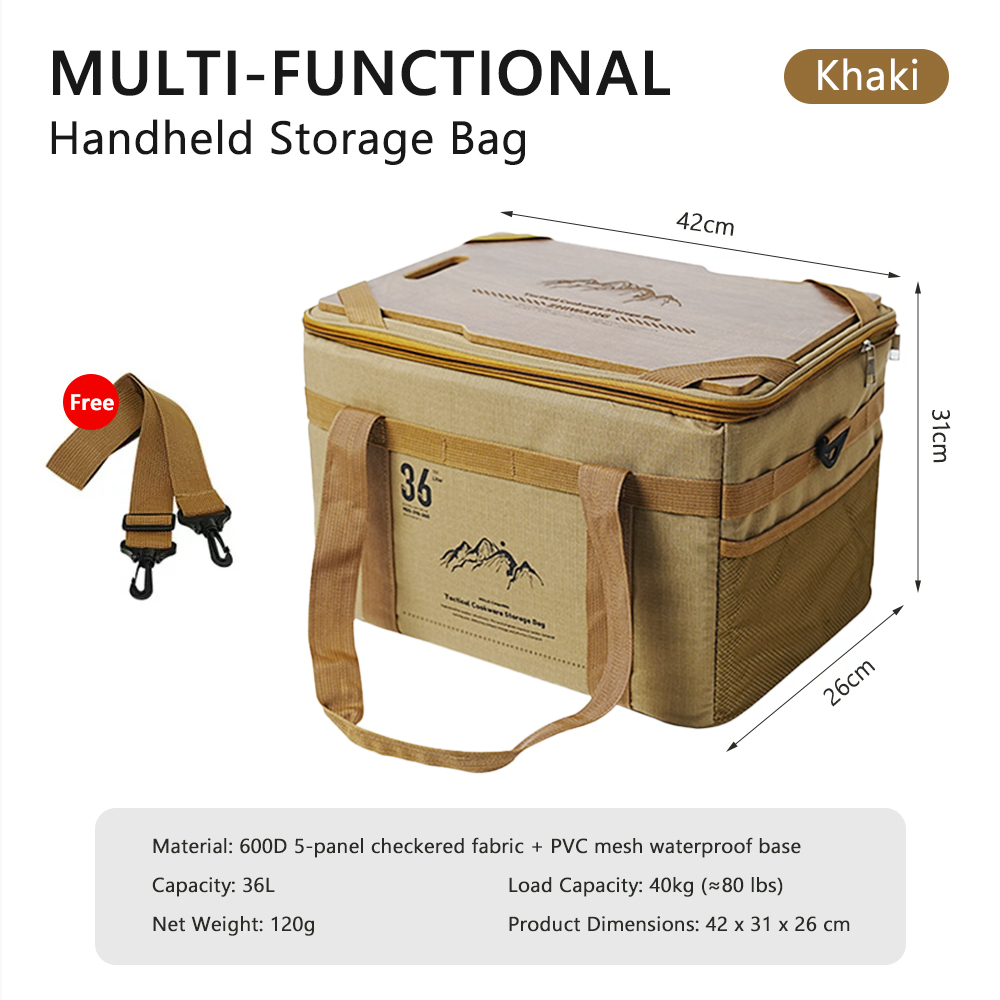 36L Waterproof Oxford Camping Storage Bag Built-in Cutting Board Shoulder Strap For Car Outdoor Use