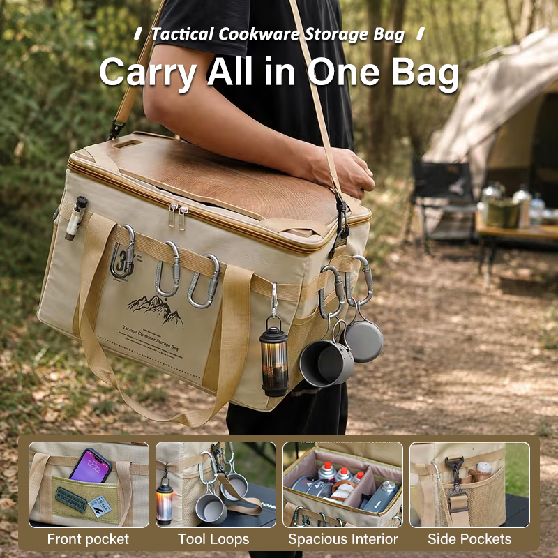 36L Waterproof Oxford Camping Storage Bag Built-in Cutting Board Shoulder Strap For Car Outdoor Use