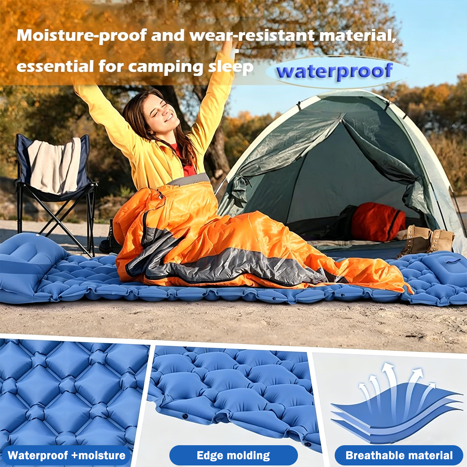 Waterproof Self-Inflating Mat Sleeping Mat Air Mat Mattress Sleeping Pad Camping Pad With Pillow