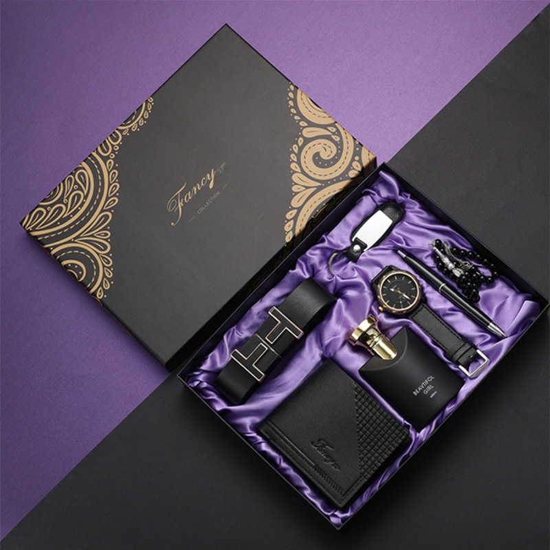 Men's Gift Set With Leather Belt Wallet Watch Glasses Keychain Ballpoint Pen Gifts For Men
