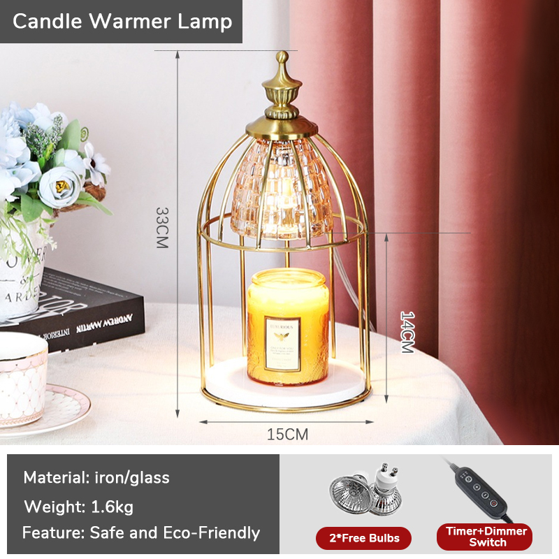 Candle Warmer Lamp Green with Timer Dimmer, Electric Candle Lamp Light Warmer Wax Heater With 2 Bulbs, Mom Christmas Birthday Gifts For Her Women, House Warming Gifts New Home