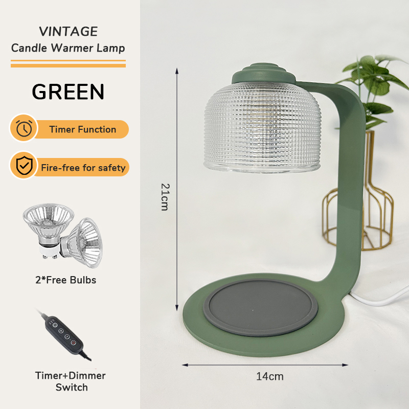 Candle Warmer Lamp Green with Timer Dimmer, Electric Candle Lamp Light Warmer Wax Heater With 2 Bulbs, Mom Christmas Birthday Gifts For Her Women, House Warming Gifts New Home