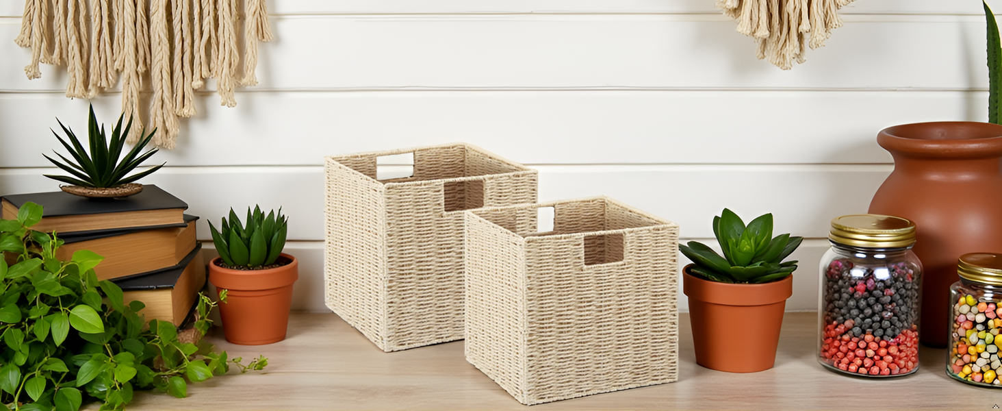 Foldable Wicker Storage Cubes Wicker Storage Baskets Rectangular Laundry Organizer Storage Baskets