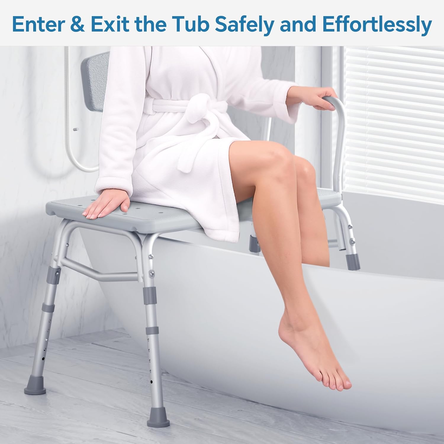 Tub Transfer Bench and Shower Chair with Support Handle Height Adjustable for Elderly & Disabled