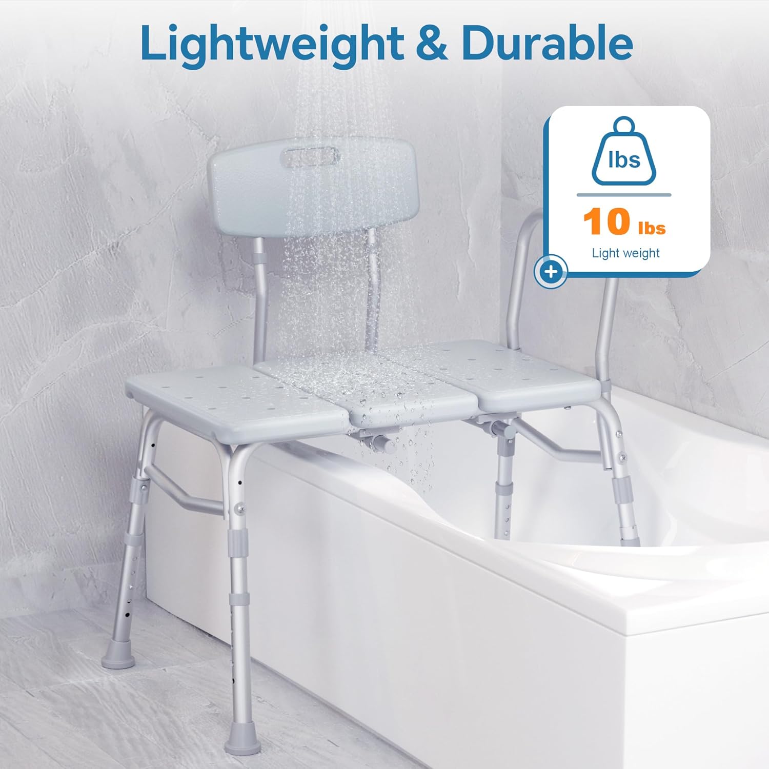 Tub Transfer Bench and Shower Chair with Support Handle Height Adjustable for Elderly & Disabled