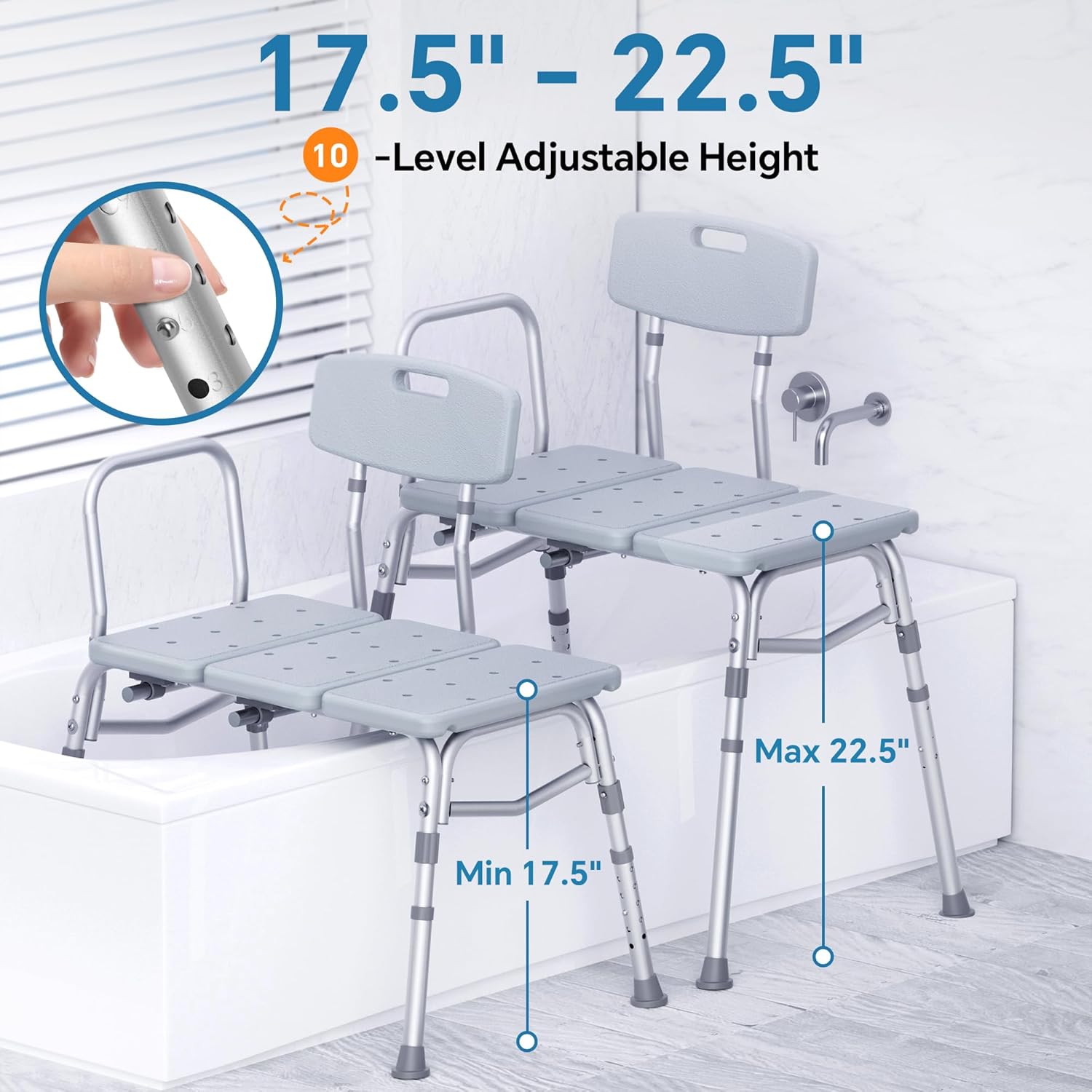 Tub Transfer Bench and Shower Chair with Support Handle Height Adjustable for Elderly & Disabled