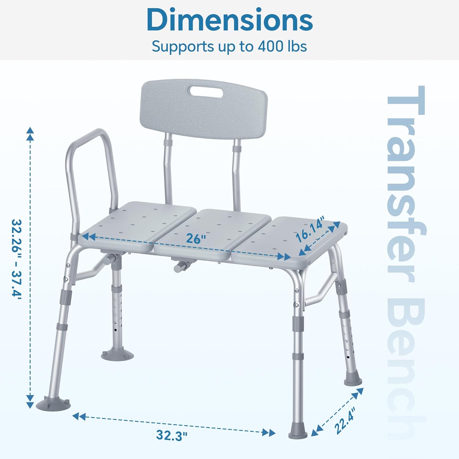 Tub Transfer Bench and Shower Chair with Support Handle Height Adjustable for Elderly & Disabled
