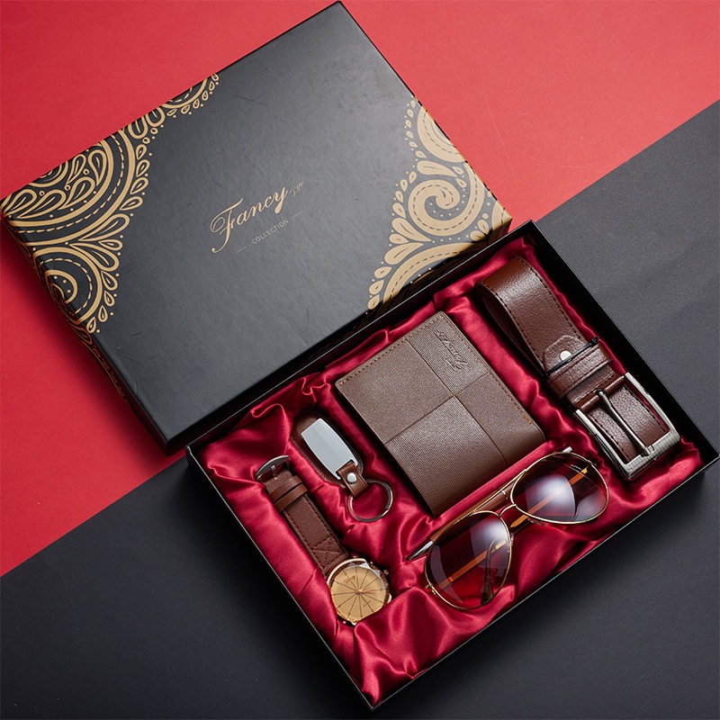 Men's Gift Set With Leather Belt Wallet Watch Glasses Keychain Ballpoint Pen Gifts For Men