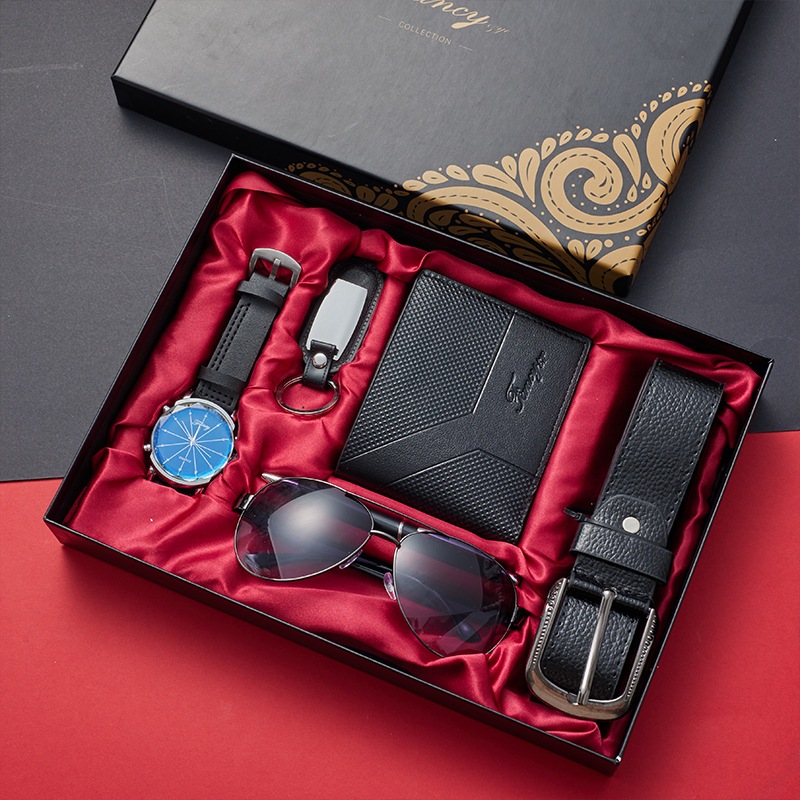 Men's Gift Set With Leather Belt Wallet Watch Glasses Keychain Ballpoint Pen Gifts For Men
