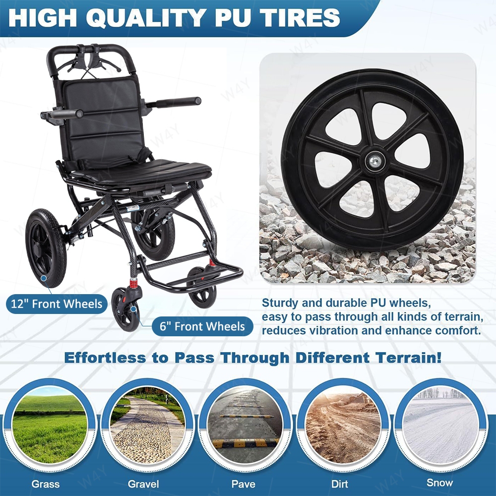 Ultra-Light Foldable Wheelchair Self-locking /Carbon Fiber /12" Shock-Absorbing Wheels for seniors