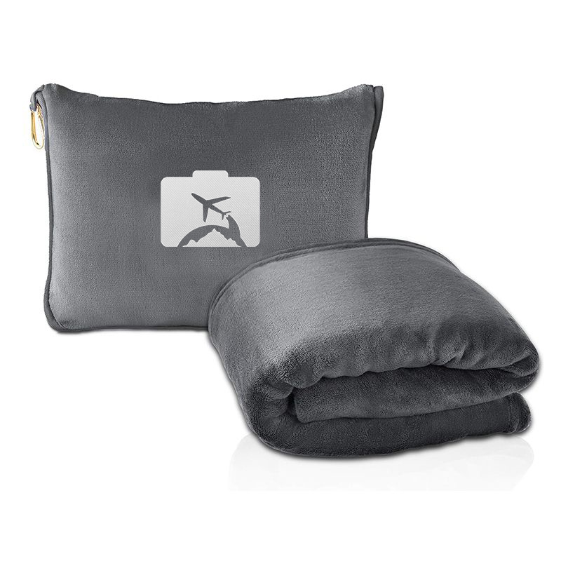 Logo Customization 2 in 1 Traveling Blanket Cushion with Pockets Airplane Blanket Set 