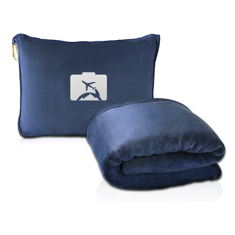 Logo Customization 2 in 1 Traveling Blanket Cushion with Pockets Airplane Blanket Set 