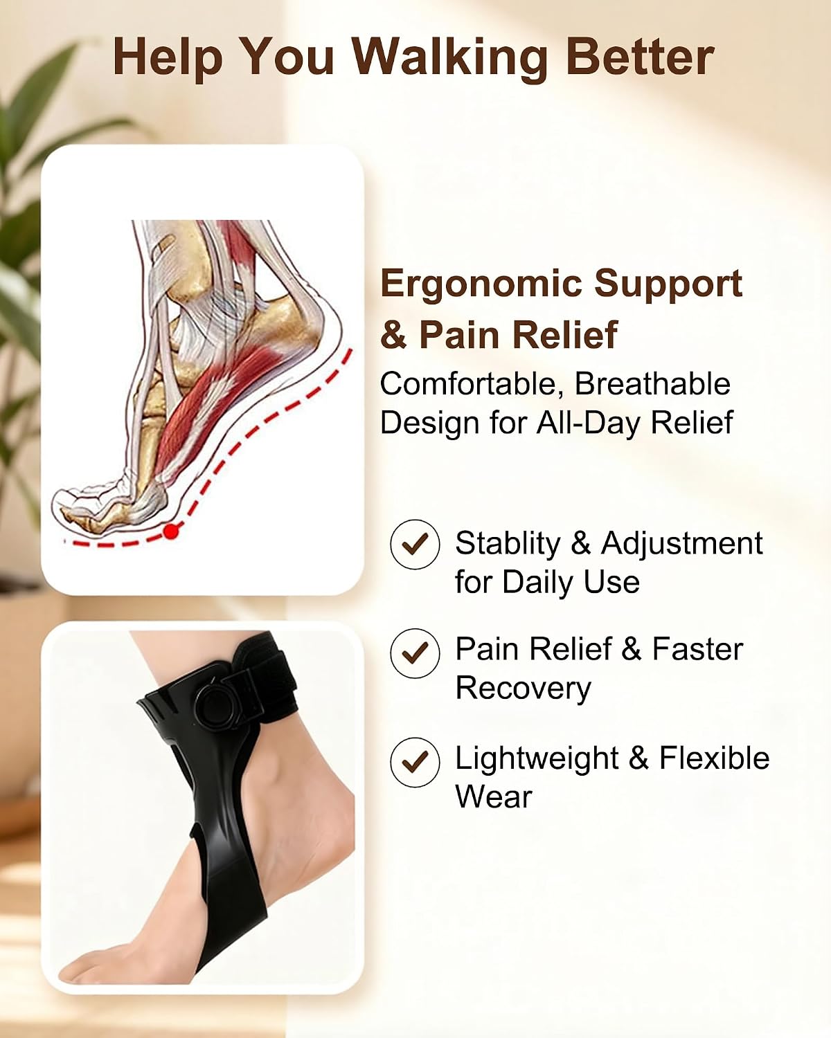 Drop Foot Brace, Drop Foot Brace Orthosis Ankle Brace Support, Foot Stabilizer Worn with Shoes