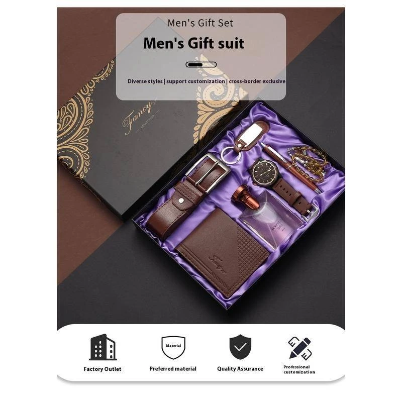 Men's Gift Set With Leather Belt Wallet Watch Glasses Keychain Ballpoint Pen Gifts For Men