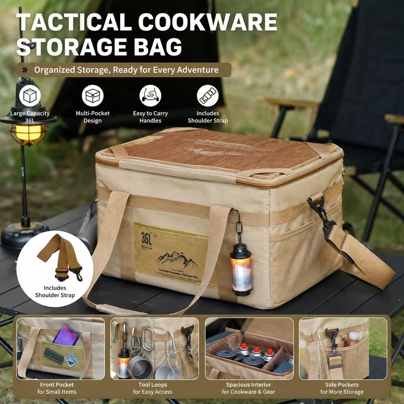 36L Waterproof Oxford Camping Storage Bag Built-in Cutting Board Shoulder Strap For Car Outdoor Use