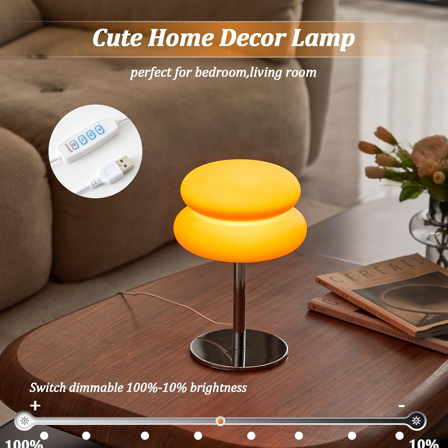 Bedroom Table Lamp Retro Creative Decorative Bedroom Hamburger Bedside Lamp USB Charging Light